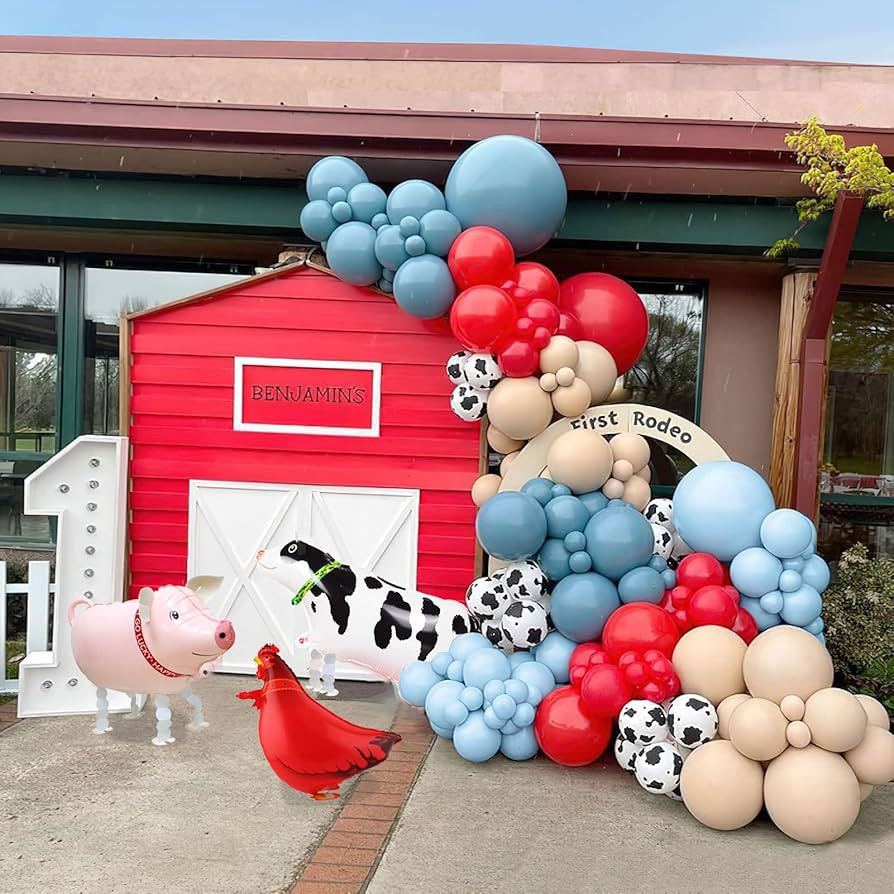 Cow Balloon Garland Arch Kit Western Cowboy blue red Farm animal print Balloons Farm theme birthd... | Amazon (US)