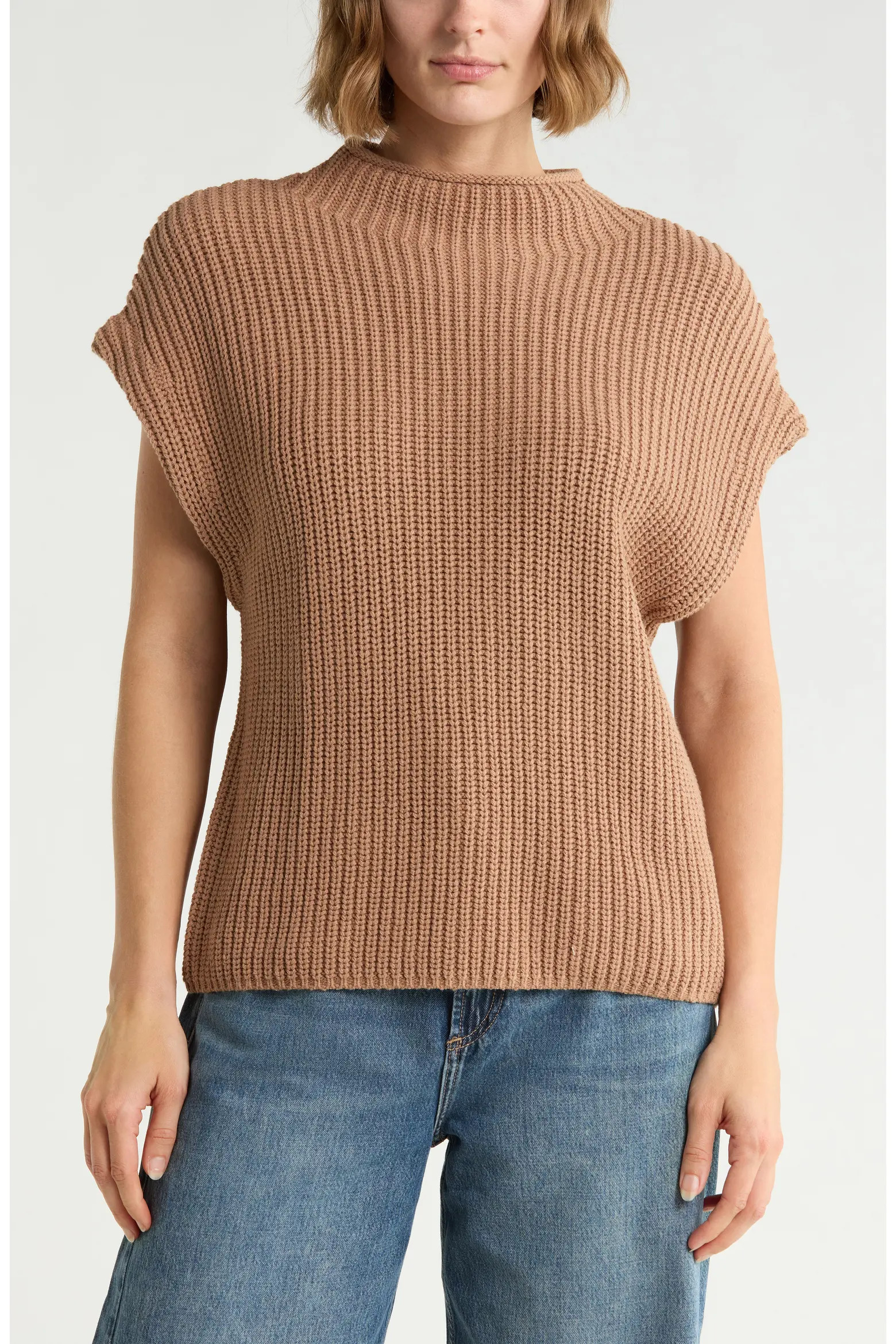 Leith Mock Neck Cap Sleeve Cotton Blend Sweater (Women) | Nordstromrack | Nordstrom Rack