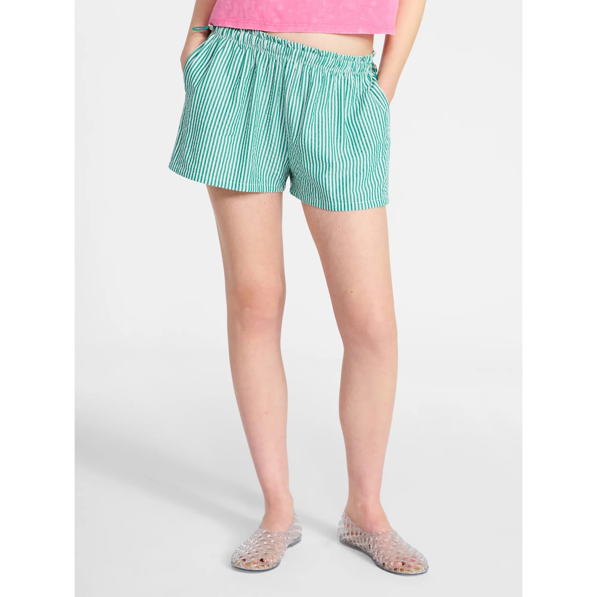 No Boundaries Striped Seersucker Bungee Shorts, 2" Inseam, Women's XXS-XXL | Walmart (US)