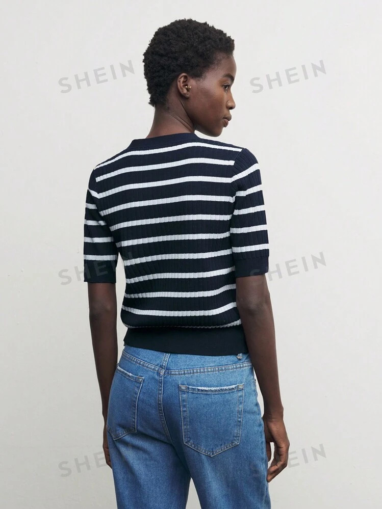 SHEIN BIZwear Women Elegant V-Neck Striped Cardigan Fall Women Outfits | SHEIN