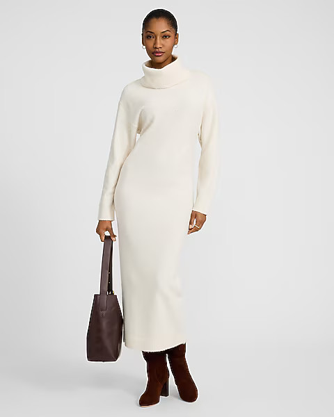 Boucle Turtleneck Long Sleeve Maxi Sweater Dress | Express
