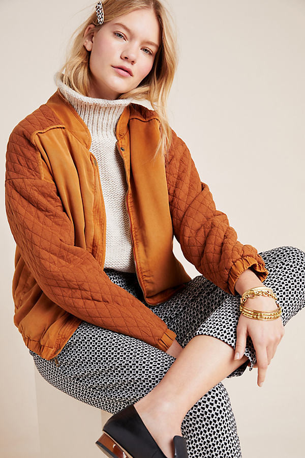 Marigold Quilted Bomber Jacket By On The Road in Yellow Size S | Anthropologie (US)