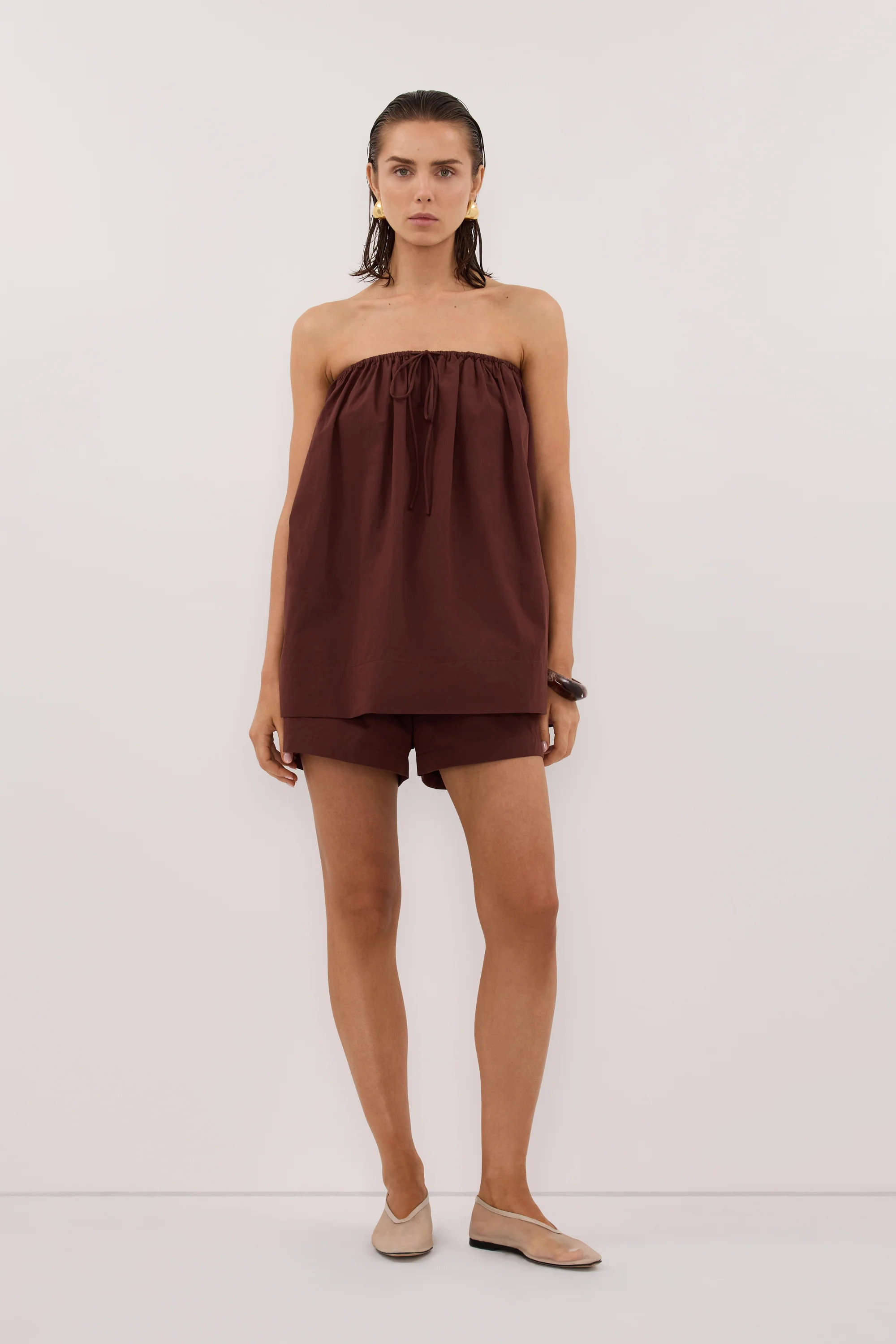 SOMMER CINNAMON STRAPLESS POPLIN TOP | DISSH