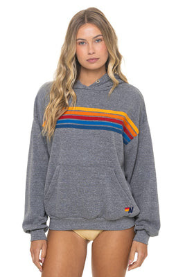 5 STRIPE RELAXED PULLOVER HOODIE - HEATHER GREY | Aviator Nation
