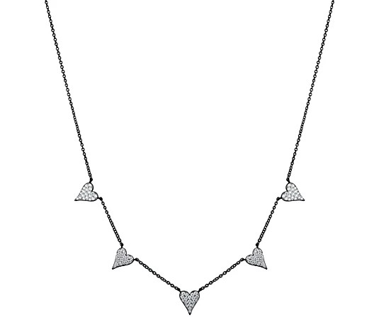 Diamonique x Jennifer Miller Heart Station Necklace, Sterling - QVC.com | QVC