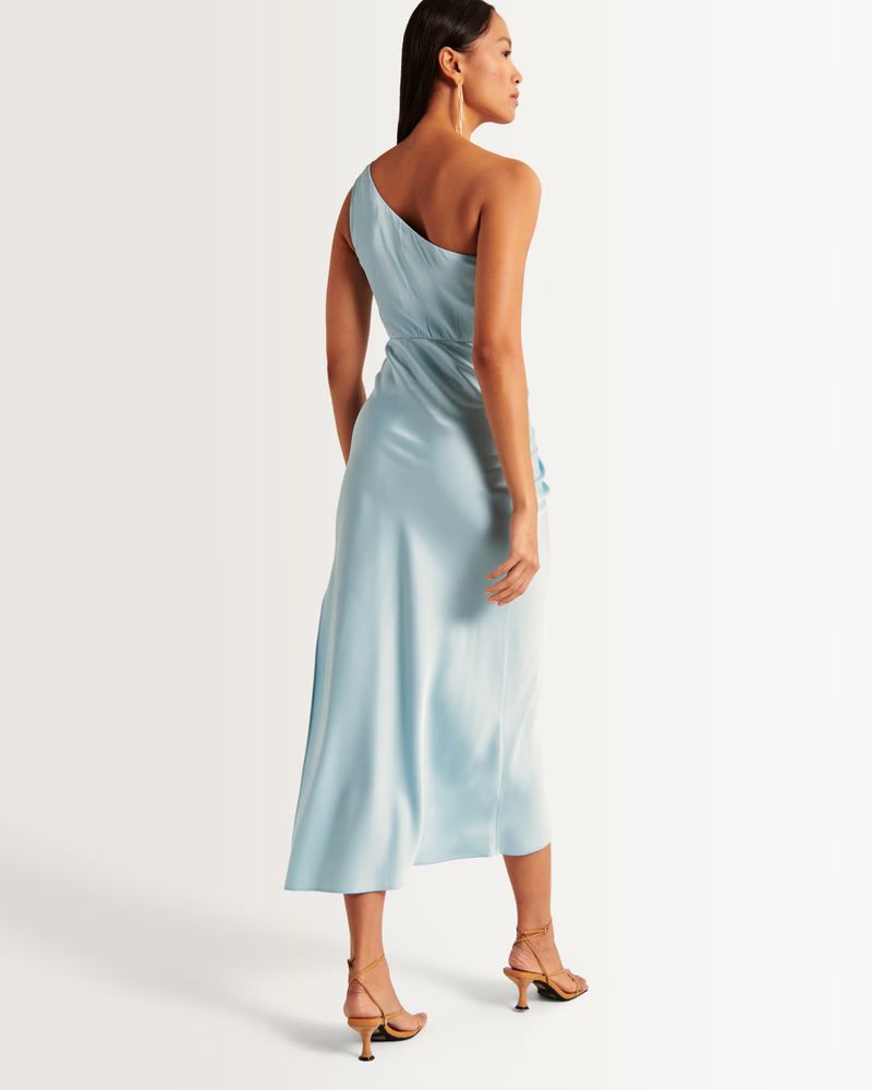 One-Shoulder Satin Knotted Midi Dress | Abercrombie & Fitch (US)