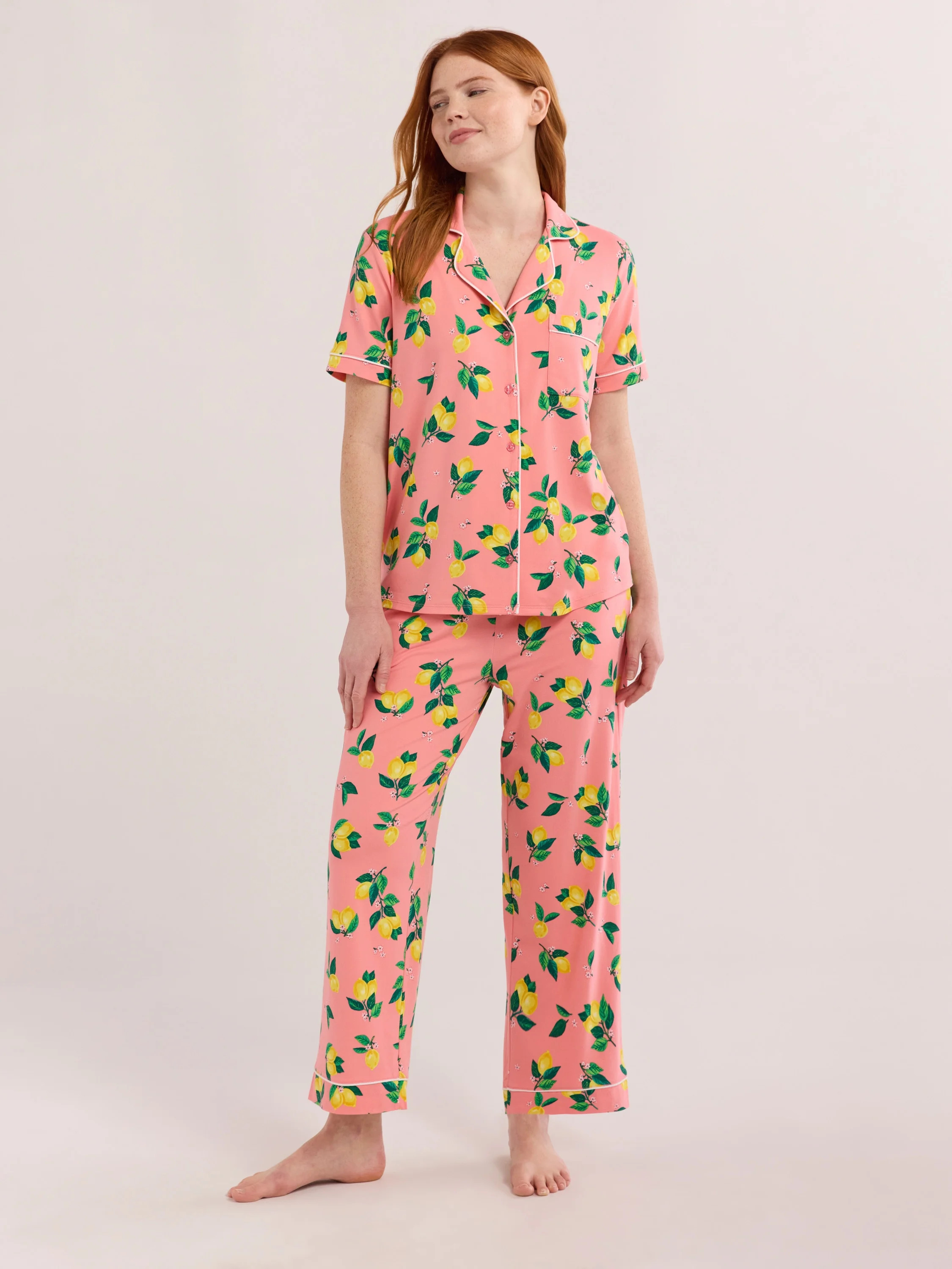 Joyspun Women's Notch Collar Short Sleeve Knit Top & Capri Pajama Set, 2-Piece, Sizes XS-3X - Wal... | Walmart (US)