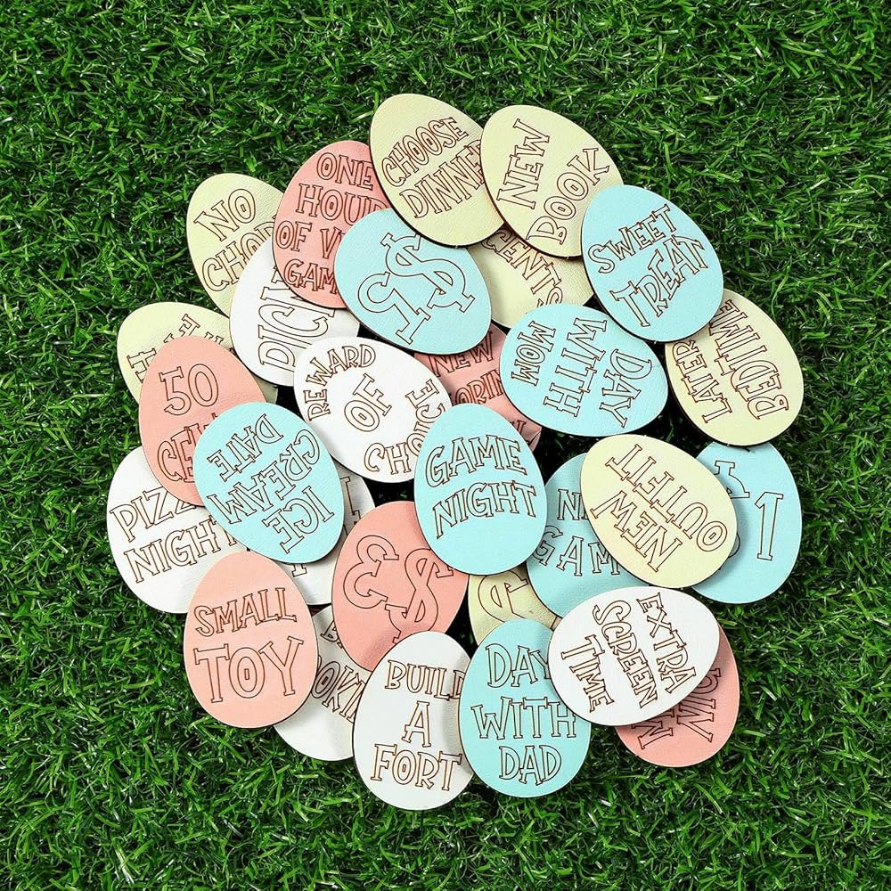 30 Set Wooden Easter Egg Tokens Easter Egg Fillers Easter wood Tokens easter egg hunt tokens East... | Amazon (US)