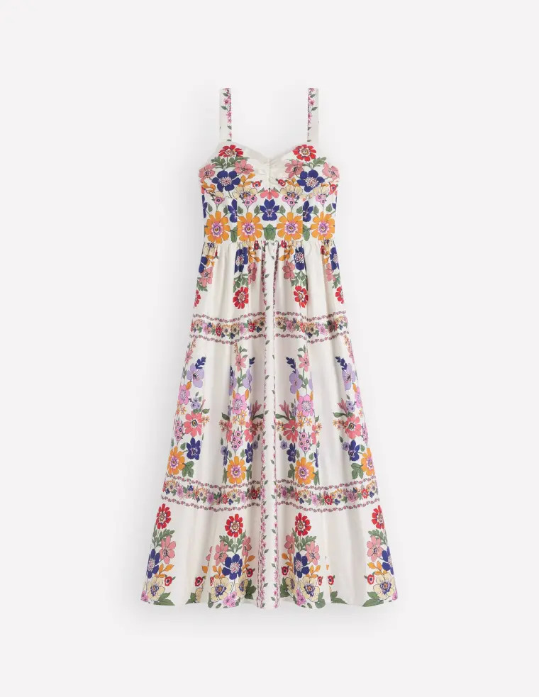 Fit and Flare Midi Dress-Multi Meadow Flowers Lattice | Boden UK