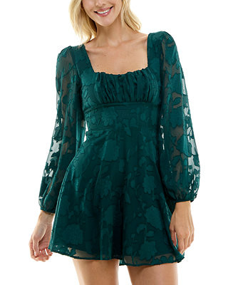 Crystal Doll Juniors' Floral Jacquard Fit & Flare Dress - Macy's | Macy's