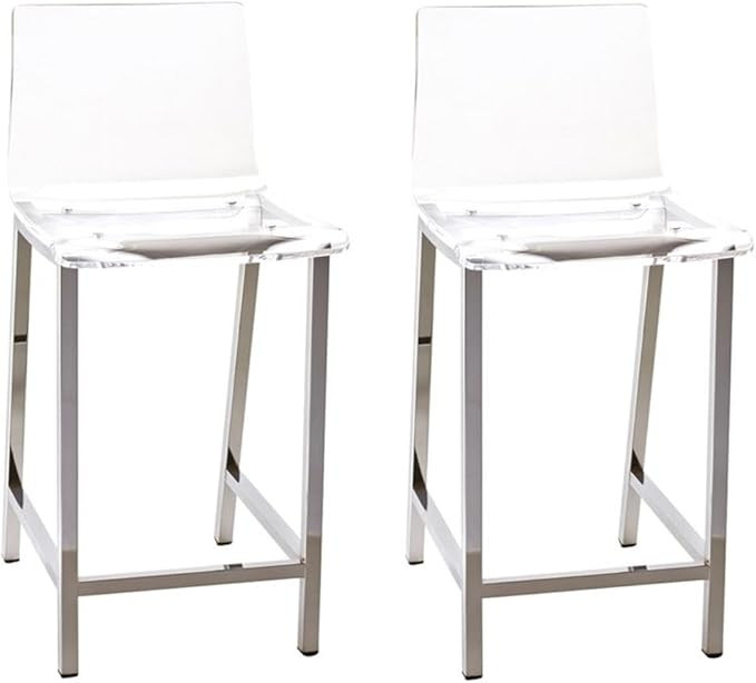 Pemberly Row Bar Stool Chair Set of 2 in Clear | Seat Height 33" | with Square Seat, Footrest, Ba... | Amazon (US)