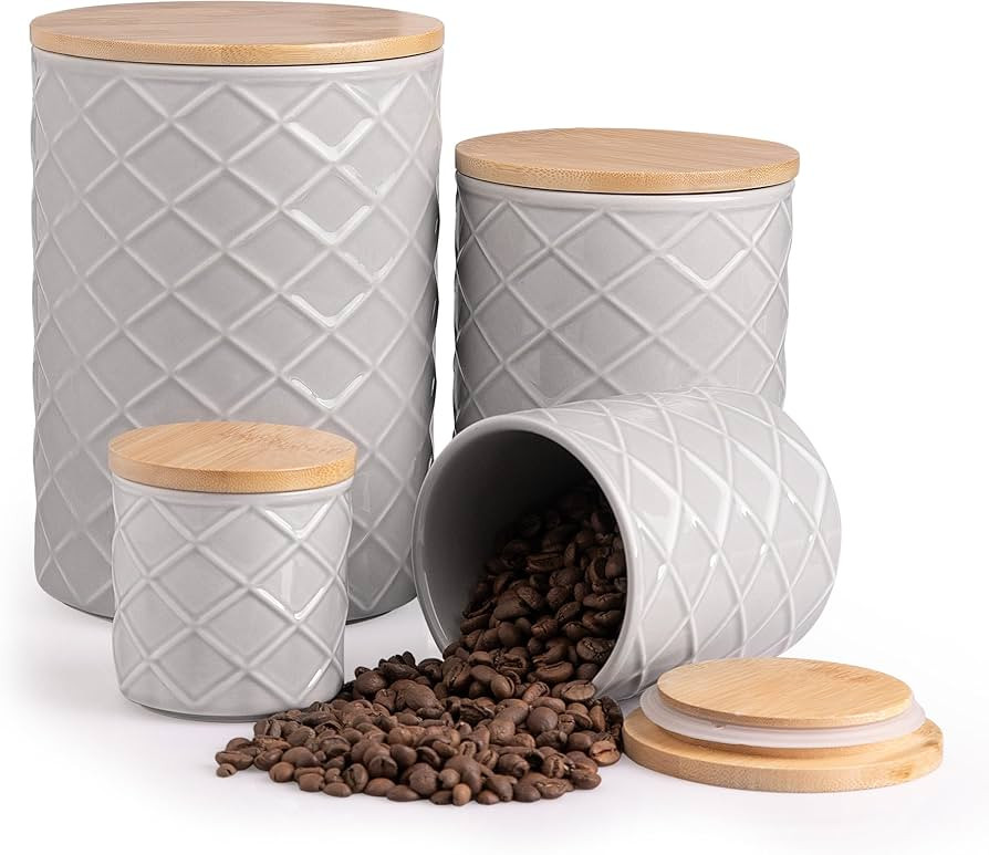 Sweejar Ceramic Canisters Sets for Kitchen Countertop, Relief Food Storage Jar with Bamboo Lid, S... | Amazon (US)