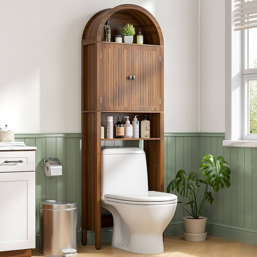 Arched Over The Toilet Storage Cabinet with Fluted Doors, 4 Tier Small Bathroom Shelf Organizer, ... | Amazon (US)
