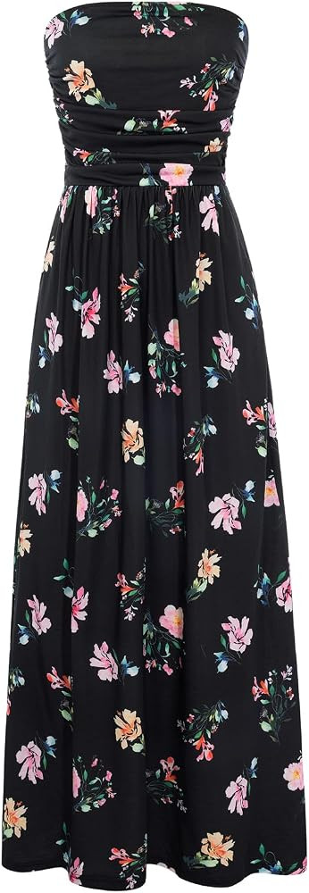GRACE KARIN Women Strapless Dress Casual Loose Ruched Long Maxi Dress with Pockets | Amazon (US)
