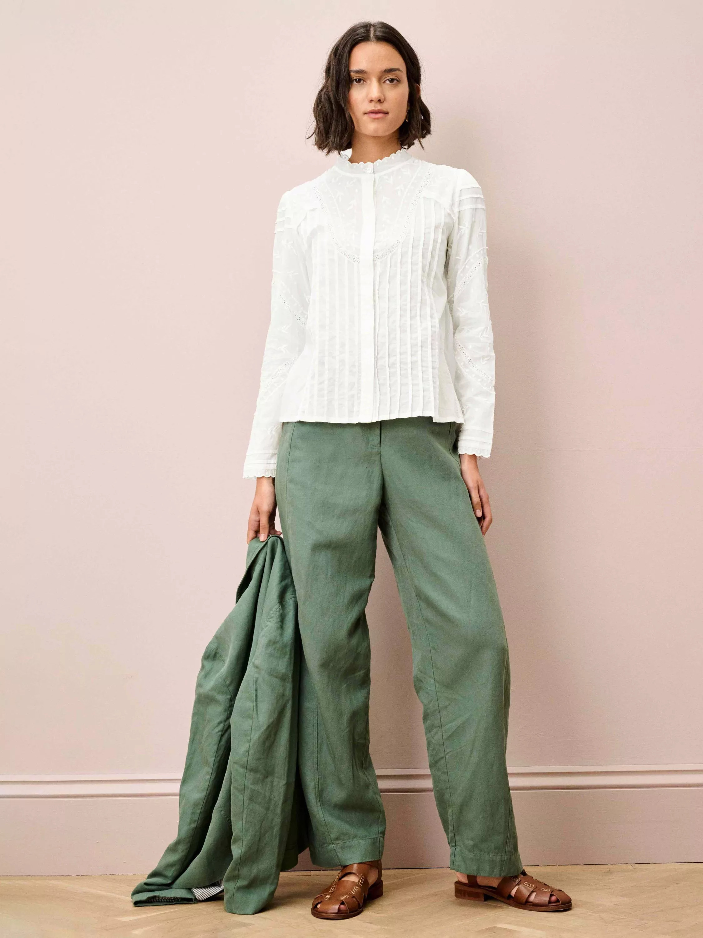 Brora Embroidered Floral Lace Insert Shirt, White | John Lewis (UK)