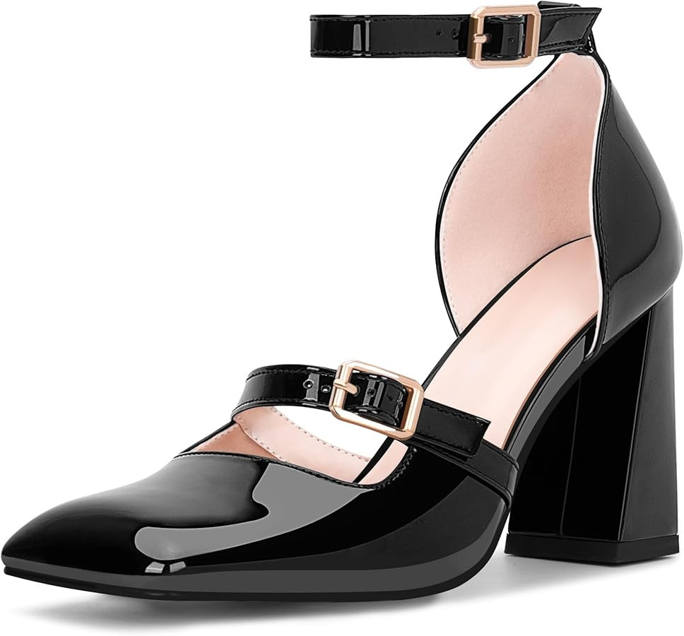 Women's High Heel Square Toe Ankle Strap Pumps Buckle Strap Sexy Dress Shoes | Amazon (CA)