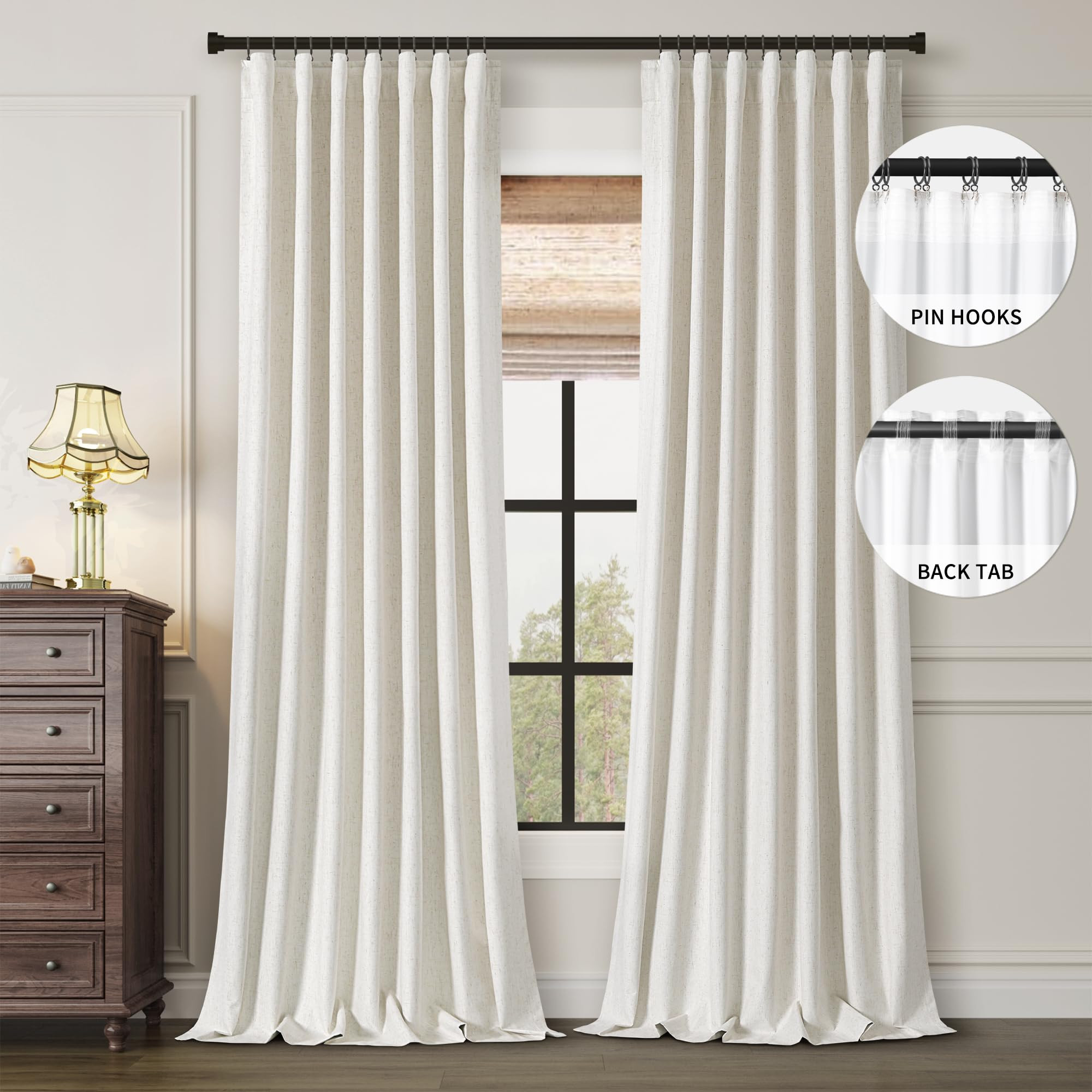 Cream Linen Blackout Curtains 108 Inches Long Back Tab Neutral Farmhouse Living Room Darkening Cu... | Amazon (US)
