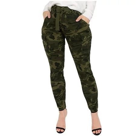 Women s High Waist Slim Fit Jogger Cargo Camo Pants for Women with Matching Belt Straight Leg Pants  | Walmart (US)