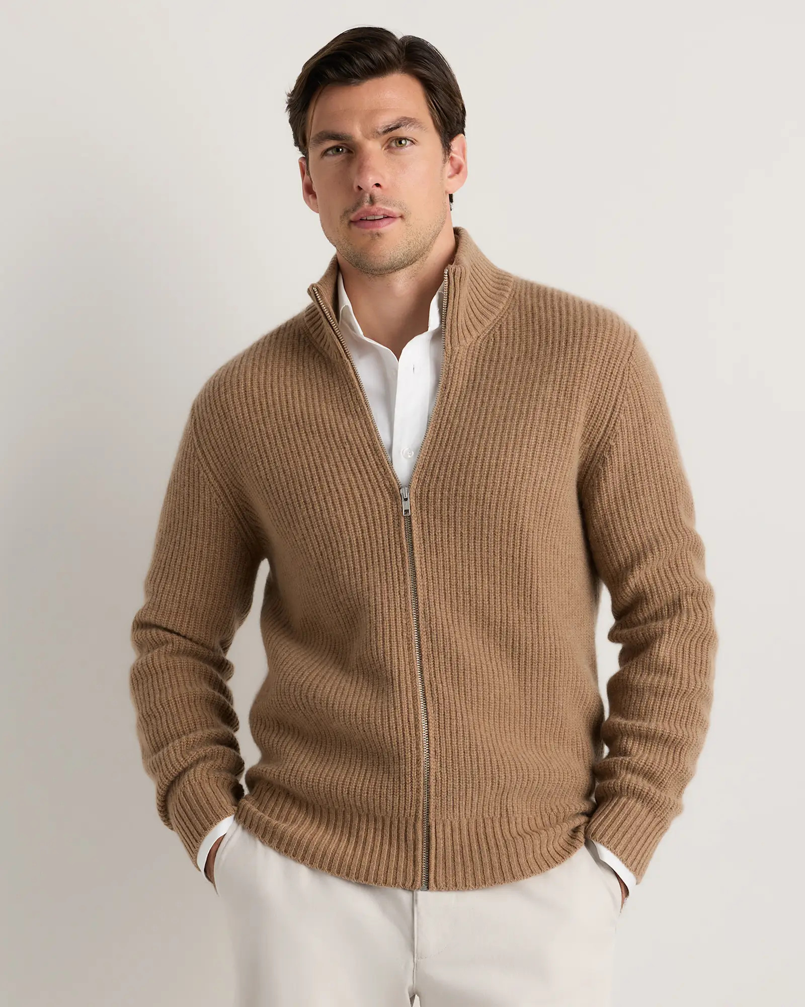 Mongolian Cashmere Fisherman Full Zip Sweater in Teak | Quince