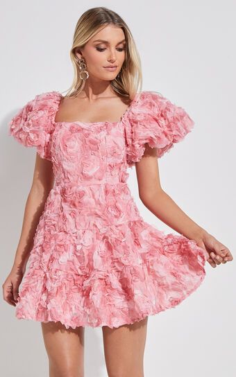 Blanca Mini Dress - Puff Sleeve Dress in Pink Floral | Showpo (US, UK & Europe)