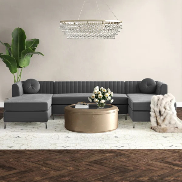 Shingleton 132" Wide Velvet Symmetrical Modular Sofa & Chaise | Wayfair North America