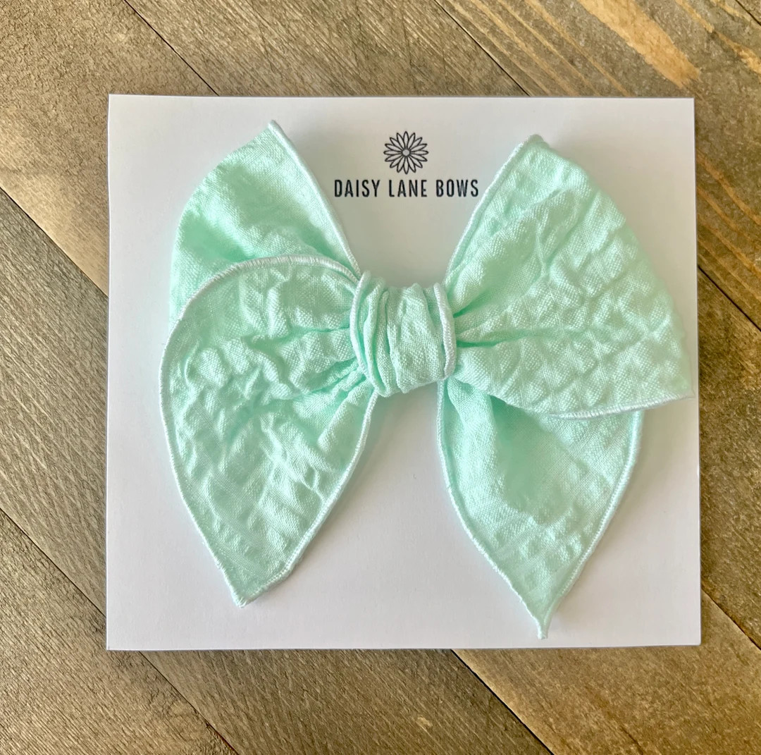 Mint Colored Bow - Teal - Green - Sailor Bow- Girls Bow - Seersucker - Light Green - Sea Foam - G... | Etsy (US)