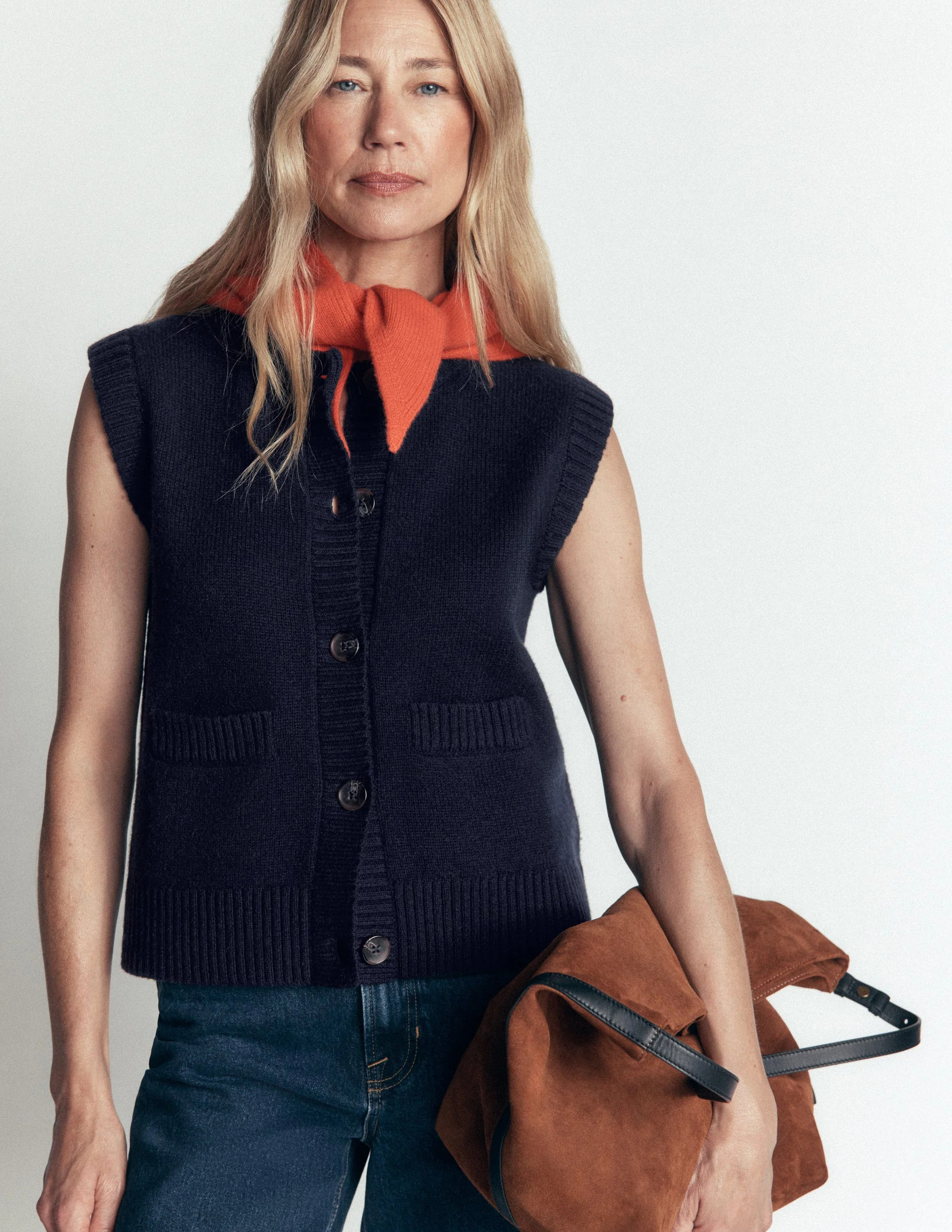 Boden Women's Marta Merino Wool Waistcoat in Blue | Size XS | Boden (US)