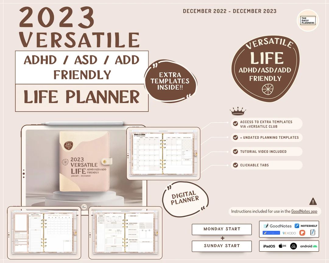 2023 Versatile LIFE Adhd Asd Add-friendly Digital Planner  - Etsy | Etsy (US)