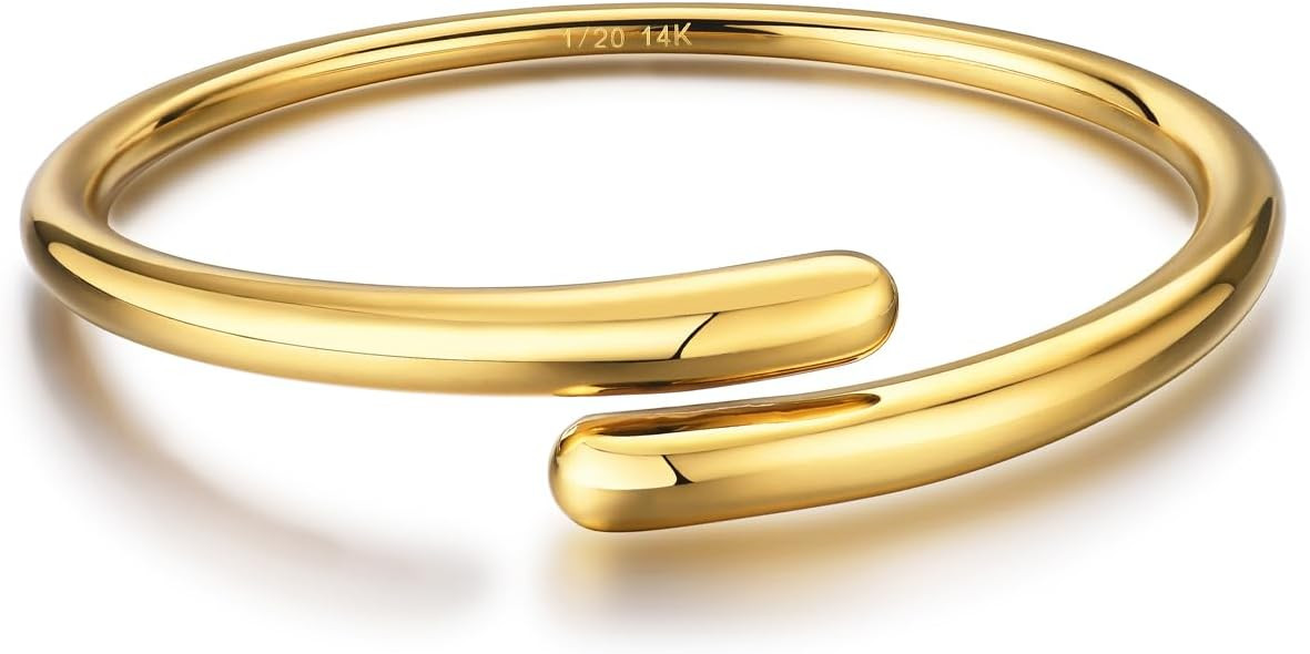 14K Gold Filled Cuff Bnagle Bracelets for Women Bypass Teardrop Adjustable Wrap Open Bracelet Sim... | Amazon (US)