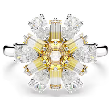 Idyllia cocktail ring, Mixed cuts, Flower, Yellow, Rhodium plated by SWAROVSKI | SWAROVSKI