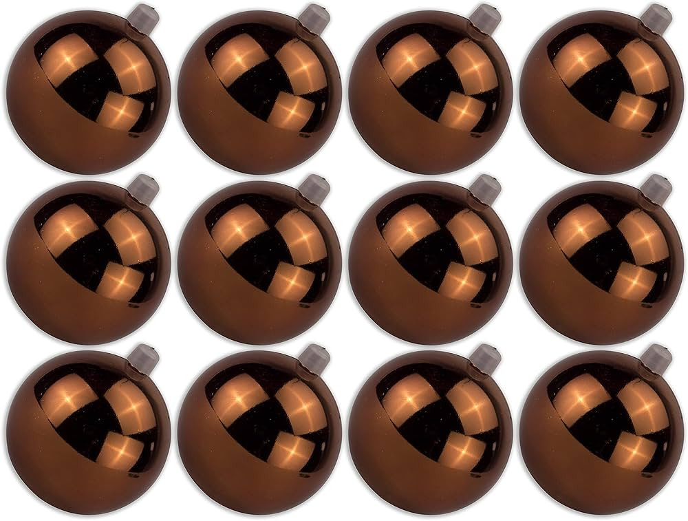 Queens of Christmas 12 Pack 80mm 3" Shiny Brown Ball Ornament with Wire, UV Coated, (ORN-BLKS-80-... | Amazon (US)