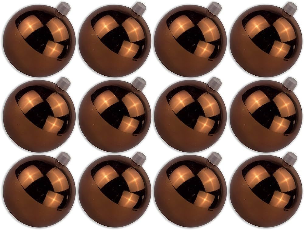 Queens of Christmas 12 Pack 80mm 3" Shiny Brown Ball Ornament with Wire, UV Coated, (ORN-BLKS-80-... | Amazon (US)