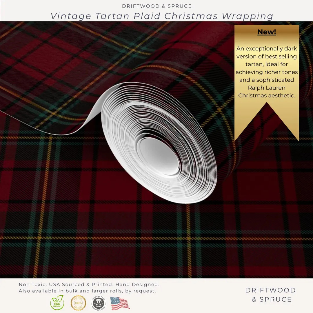 Ralph Lauren Inspired Christmas, Tartan Vintage Classic Christmas Wrapping Paper, Plaid Holiday G... | Etsy (US)