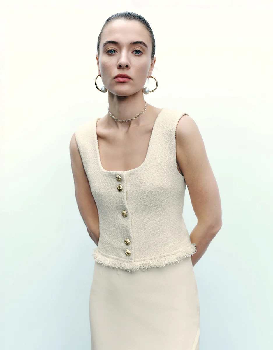 Tweed U Neck Vest | Urban Revivo