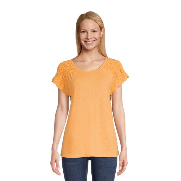 Time and Tru Women's Split Neck Gather Top | Walmart (US)