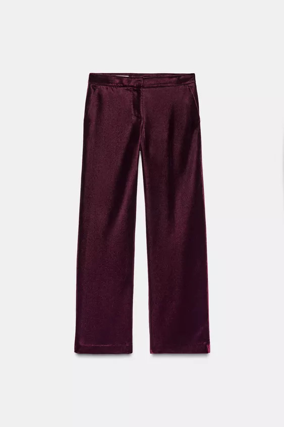 VELVET WIDE-LEG TROUSERS | Zara US
