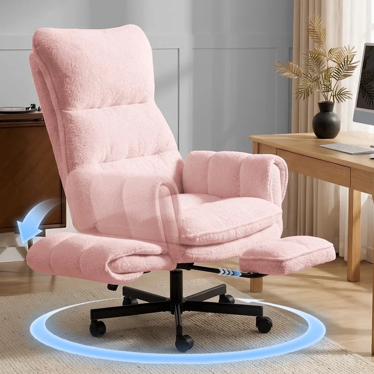 Big and Tall Office Chair, Cloud Teddy Plush Swivel Desk Chair with 6-Level Adjustable Armrests, ... | Walmart (US)