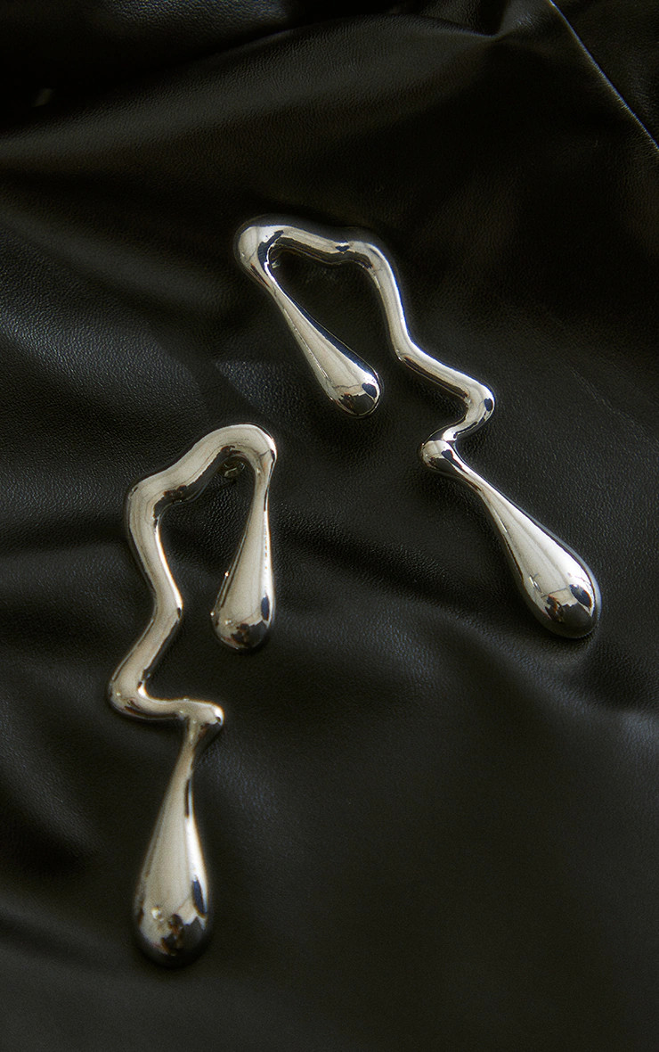 Silver Abstract Curved Drop Statement Earrings | PrettyLittleThing US