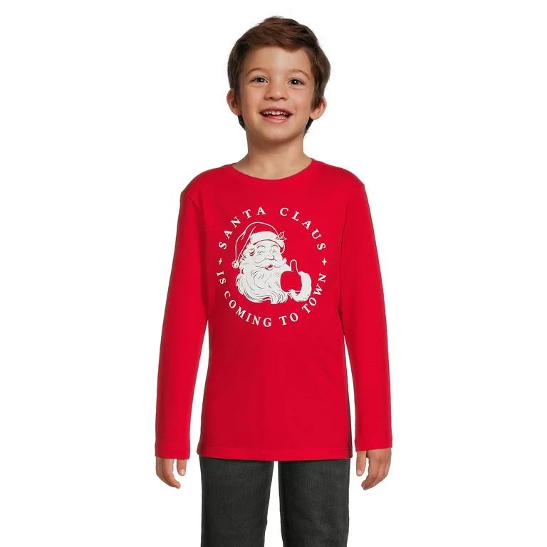 Holiday Time Boys Graphic Santa Tee with Long Sleeves, Sizes 4-18 & Husky | Walmart (US)