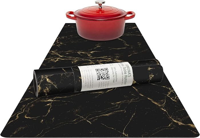 Heat Resistant Table Runner Trivet Mat - Black Golden Marble, 40" | Amazon (US)