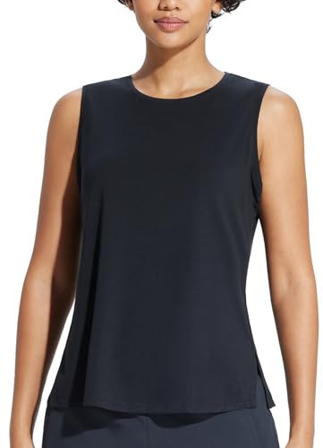 BALEAF Workout Tank Tops for Women Sleeveless Athletic Top Loose Fit Running Shirts High Neck Yoga Gym Clothes Black M | Amazon (US)
