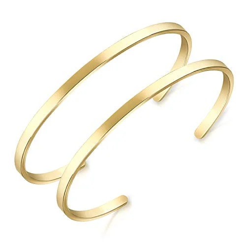 Lolalet 2 Pack Oval Thin Cuff Bracelet, Christmas Gift for Girlfriend Wife Mom, 18K Rose Gold/Gol... | Walmart (US)