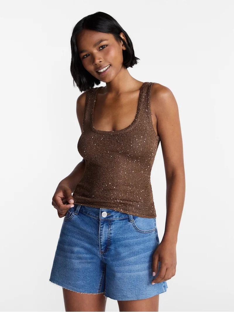 No Boundaries Sequin Sweater Tank Top, Women's and Women's Plus XXS-4X | Walmart (US)