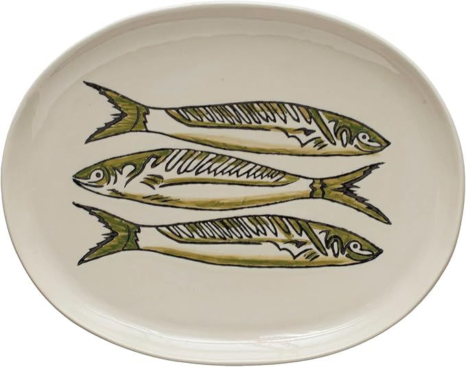 Creative Co-Op Stoneware Painted Fish, Multicolor Platter, Ivory | Amazon (US)