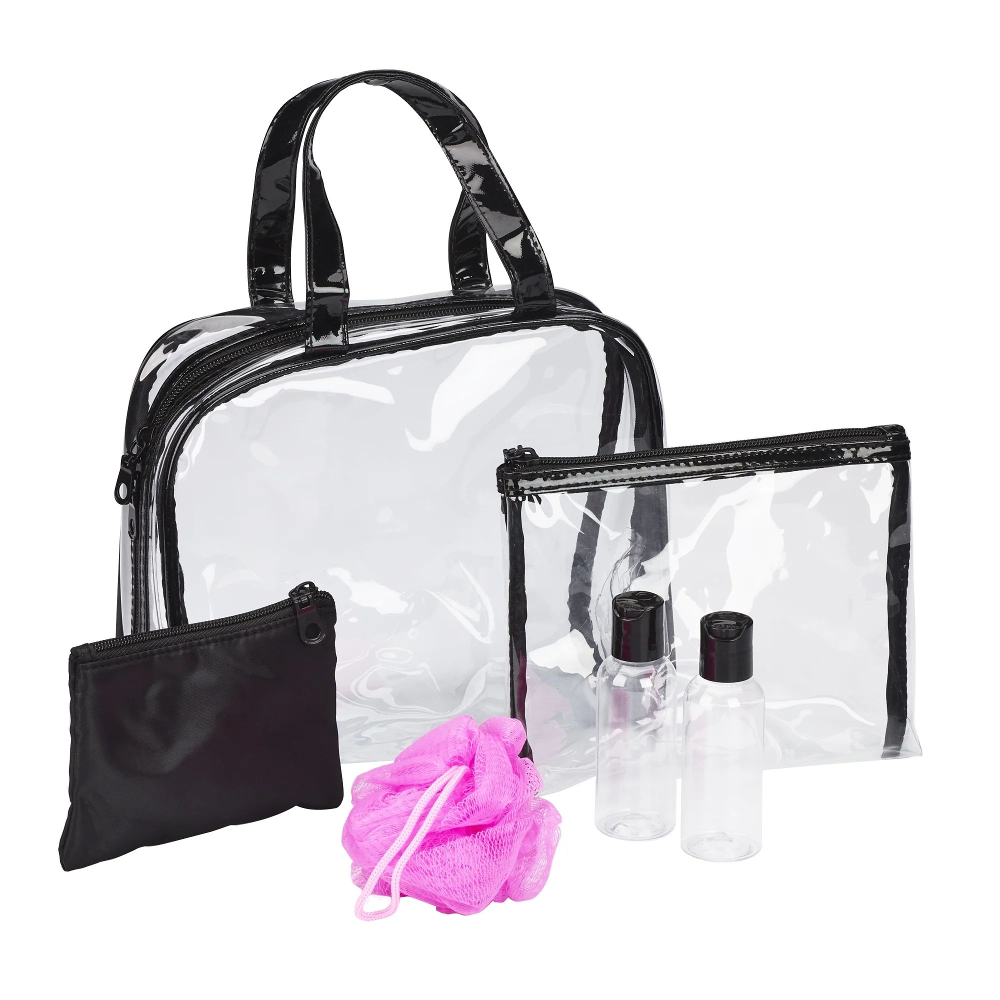 Basics 6-Piece Transparent PVC Travel Tote Includes Small Flat Zipper Pouch, Medium Transparent Z... | Walmart (US)