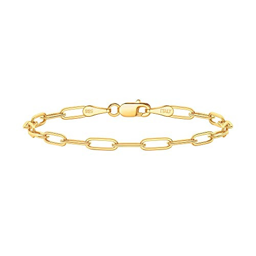 BRIJEWNES Paperclip Bracelet Gold Bracelets for Women,Solid 925 Sterling Silver Clasp Gold Chain Bracelet for Women 4mm Gold Bracelet Gold Jewelry for Women Gold Bracelets for Women 8 Inches | Amazon (US)