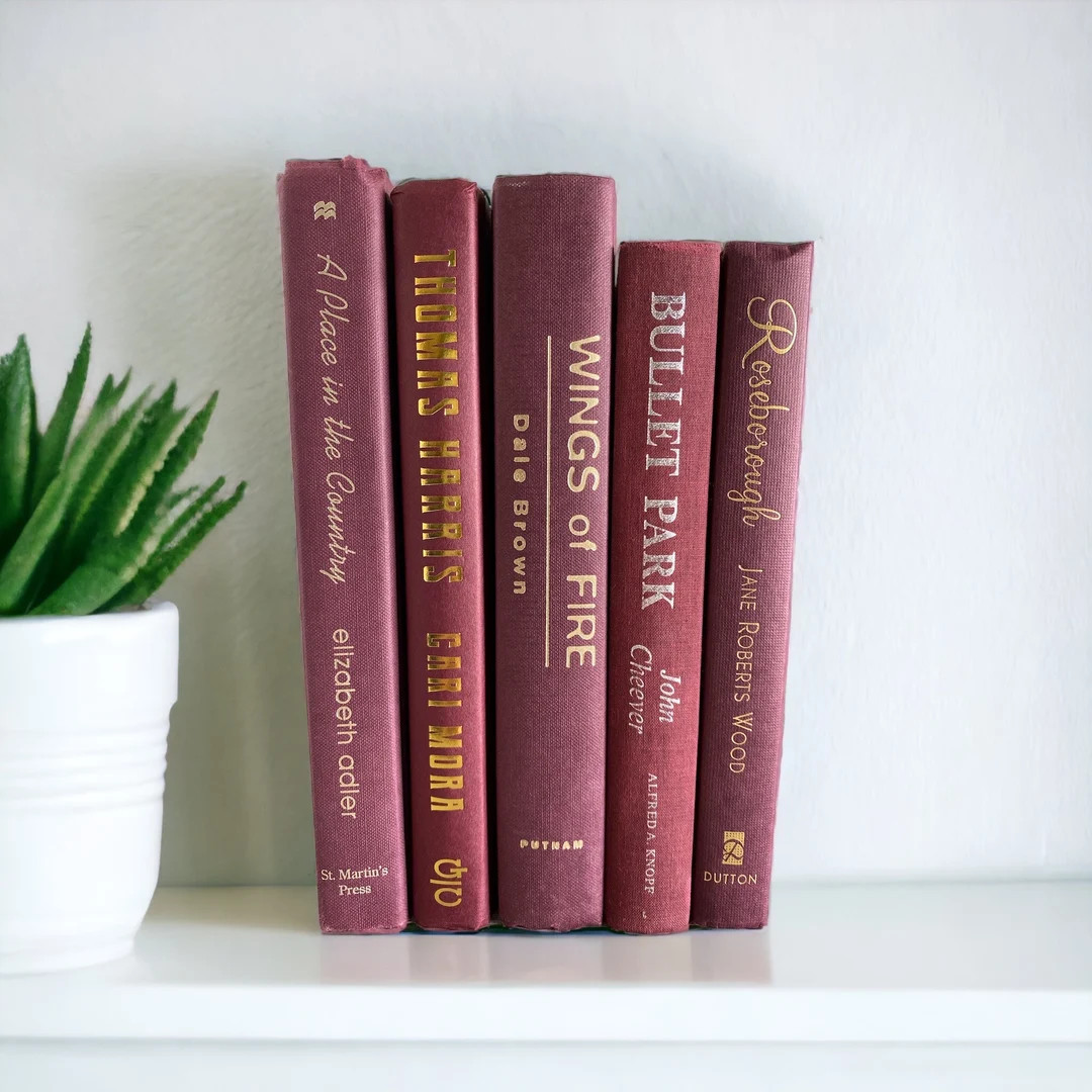 Burgundy Book Stack: Gold & Silver Spines, Home Decor Books - Set of 5 | Etsy (US)