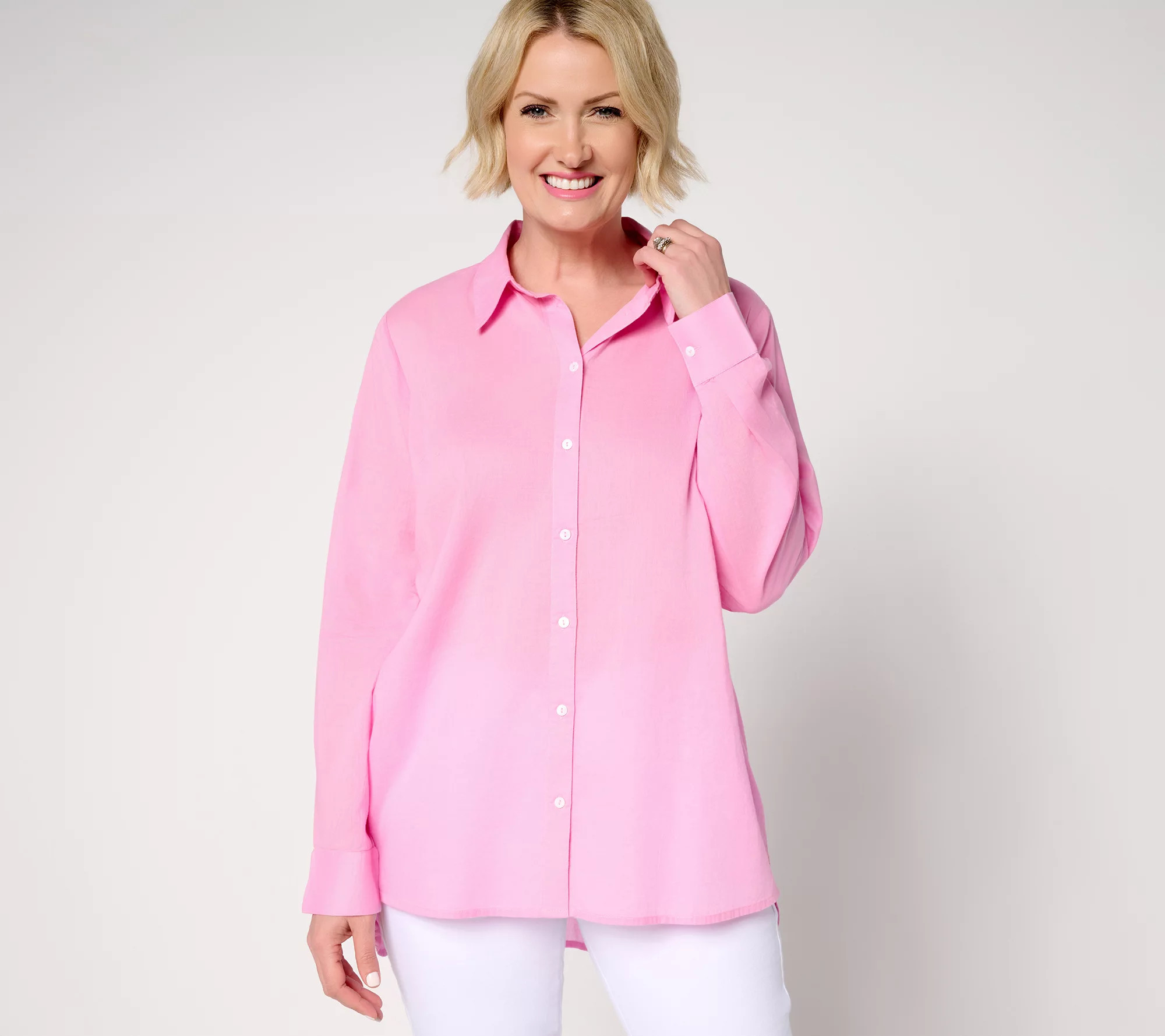 Peace Love World Cotton Affirmation Back Button Front Shirt | QVC