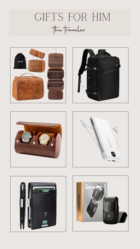 Gift guide for men, traveling essentials, gifts for guys, hanging toiletry bag, suitcase backpack, watch case, portable charger, portable shaver, travel wallet 

#LTKGiftGuide #LTKmens #LTKCyberWeek