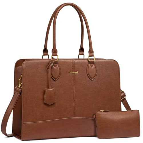 LOVEVOOK Laptop Tote Bag for Women, 15.6 inch Vintage Leather Work Purse for Teachers, Computer Briefcase for Business, Large Waterproof Messenger Handbag Professional Satchel Case for Office, Brown | Amazon (US)